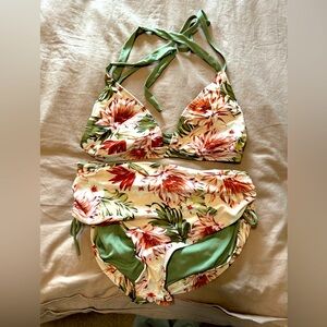 Pink and green Floral high waisted bikini